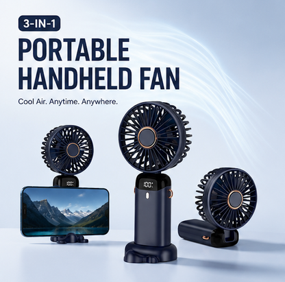 ❄️ 3-in-1 Foldable Rechargeable Portable USB Fan with Digital Display | Handheld, Desk & Travel Cooling Fan