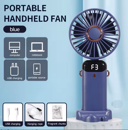 ❄️ 3-in-1 Foldable Rechargeable Portable USB Fan with Digital Display | Handheld, Desk & Travel Cooling Fan
