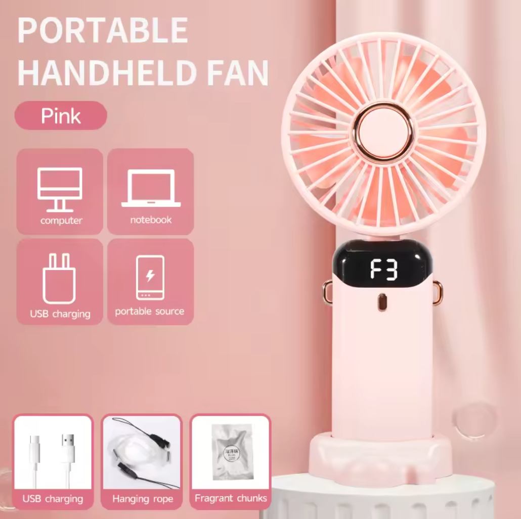 ❄️ 3-in-1 Foldable Rechargeable Portable USB Fan with Digital Display | Handheld, Desk & Travel Cooling Fan