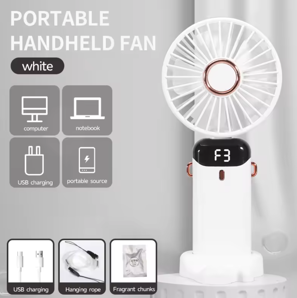 ❄️ 3-in-1 Foldable Rechargeable Portable USB Fan with Digital Display | Handheld, Desk & Travel Cooling Fan