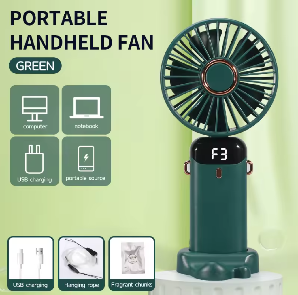❄️ 3-in-1 Foldable Rechargeable Portable USB Fan with Digital Display | Handheld, Desk & Travel Cooling Fan