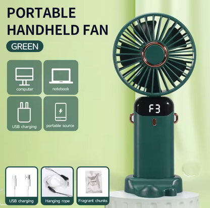 ❄️ 3-in-1 Foldable Rechargeable Portable USB Fan with Digital Display | Handheld, Desk & Travel Cooling Fan