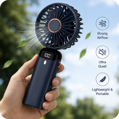 ❄️ 3-in-1 Foldable Rechargeable Portable USB Fan with Digital Display | Handheld, Desk & Travel Cooling Fan