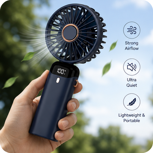 ❄️ 3-in-1 Foldable Rechargeable Portable USB Fan with Digital Display | Handheld, Desk & Travel Cooling Fan
